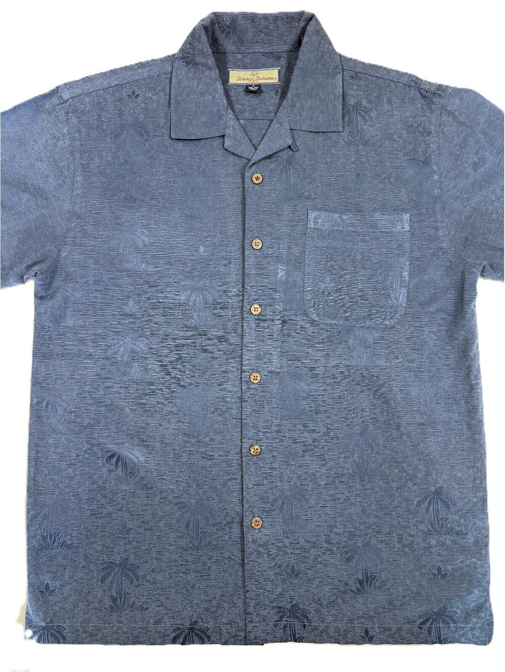 Tommy Bahama Men's S/S Silk Camp Shirt Large Indigo Blue Embroidered Design